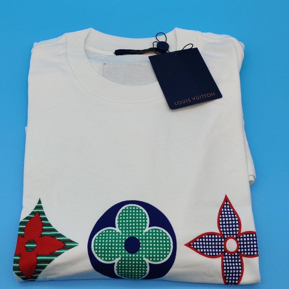 Louis Vuitton White Tee with Red, Green, and Blue Accents